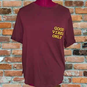 Gold Rush Brand Burgundy & Gold “Good Vibes Only” Short Sleeve T-Shirt